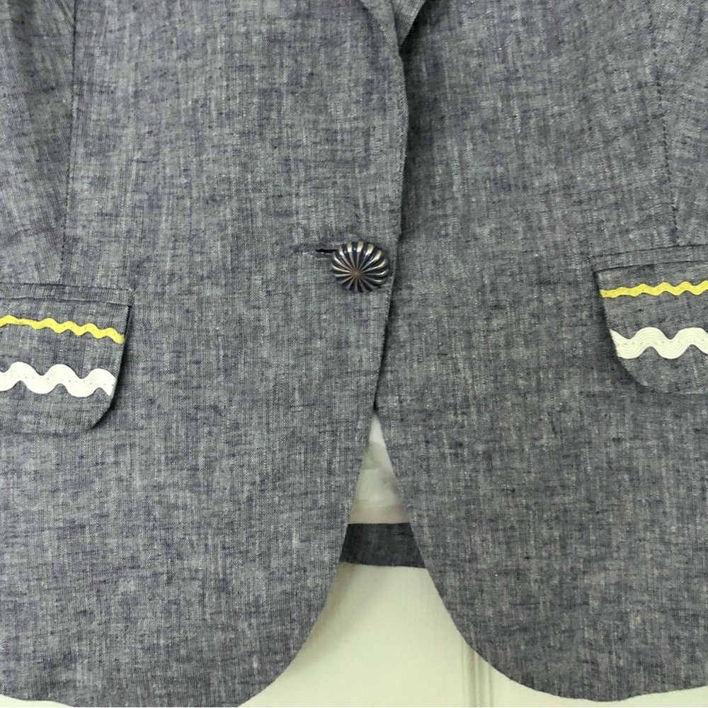 FOR CYNTHIA LINEN BLEND BLAZER SIZE XL BLUE MULTI RIBBON TRIM JACKET - Picture 7 of 12